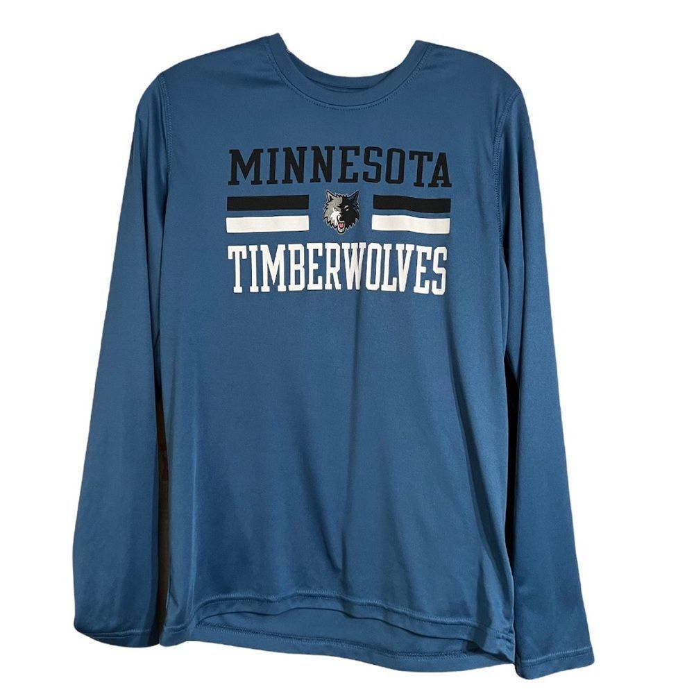 NBA Minnesota Timberwolves Blue Logo Poly Blend Long Sleeve T Shirt Boys XL EUC